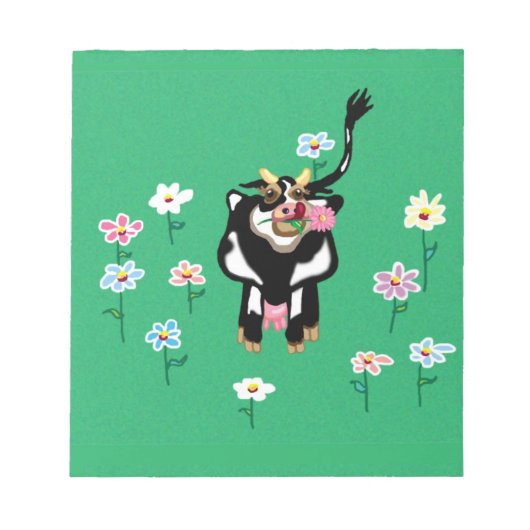 Bloc-note Vache dans les pâturages verts avec fleurs (Devant)