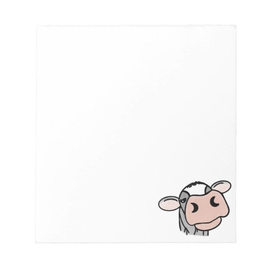 Bloc-note vache de dessin animé noir blanc rose baiser gris (Devant)