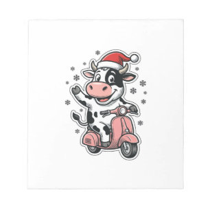Bloc-note Vache de Noël à scooter rose vintage vecteur_1