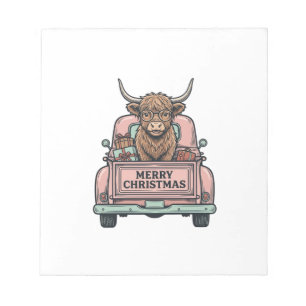 Bloc-note Vache des Highlands Camion de Noël Gravure Vintage