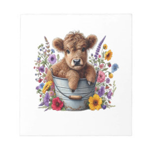 Bloc-note Vache des Highlands dans un seau de fleurs Png, Mi