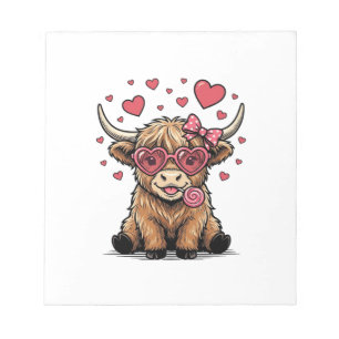 Bloc-note Vache des Highlands mignonne Saint Valentin lunett