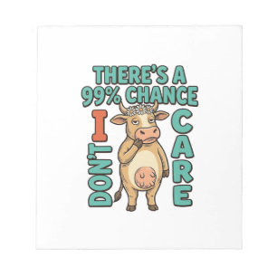 Bloc-note Vache drôle 99% de chance que je m'en fiche Graphi