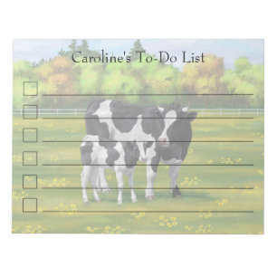 Bloc-note Vache Holstein et veau mignon en pâturage d'été