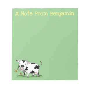 Bloc-note Vache mignonne en vert dessin animé sur le terrain