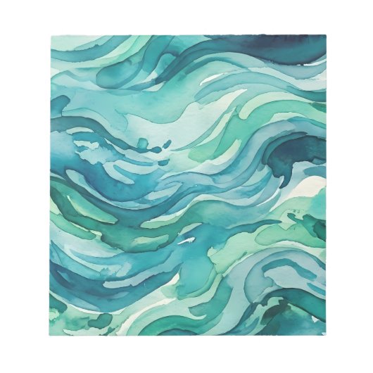 Bloc-note Vagues océaniques à l'aquarelle sarcelle (Devant)