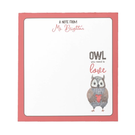 Bloc-note Valentine's Day Owl Teacher Gift (Devant)