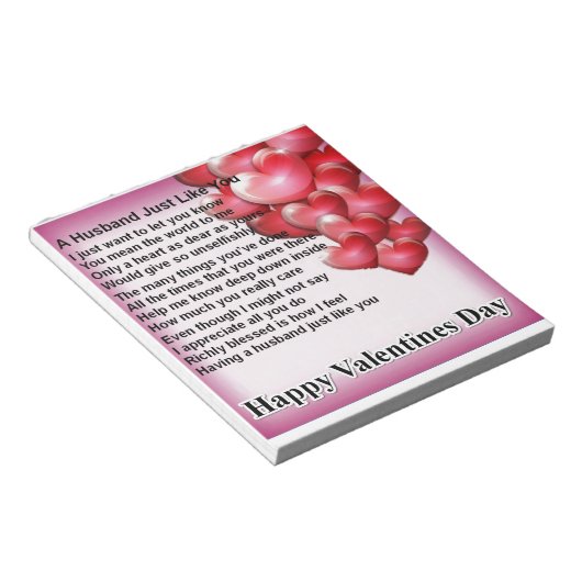 Bloc-note Valentines Design mari poème (Incliné)
