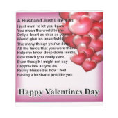 Bloc-note Valentines Design mari poème (Devant)