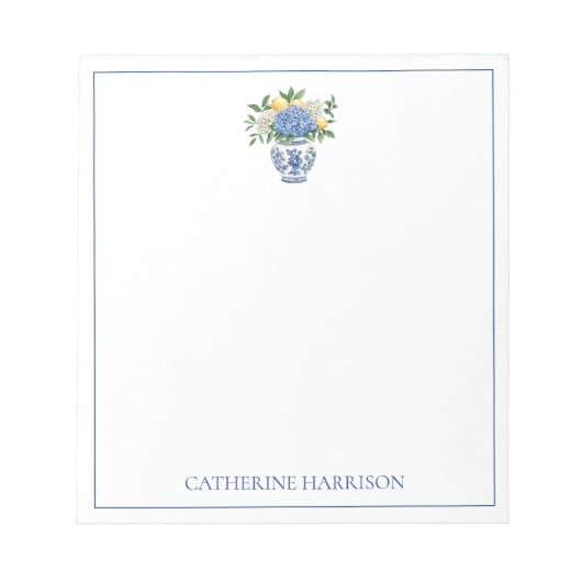 Bloc-note Vase Chinoiserie Bleu et Blanc avec hydrangées (Devant)