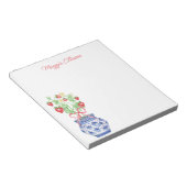 Bloc-note Vase Chinoiserie de fraises rouges Personnalisé (Incliné)