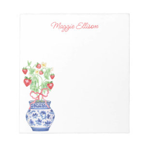 Bloc-note Vase Chinoiserie de fraises rouges Personnalisé