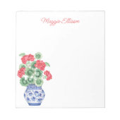 Bloc-note Vase Chinoiserie des Geraniums rouges Personnalisé (Devant)