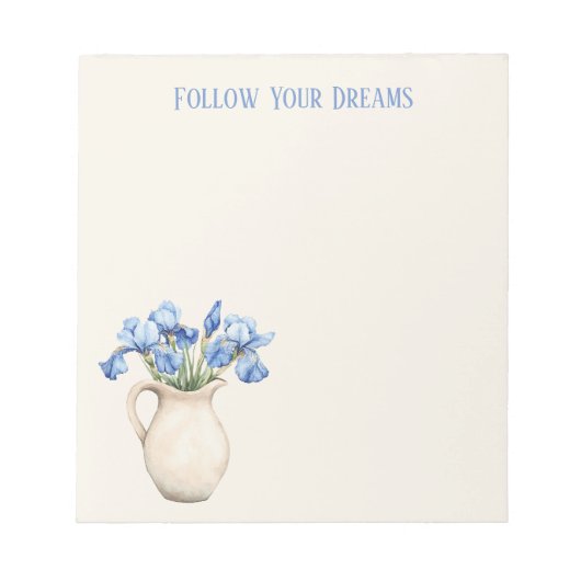 Bloc-note Vase Crème Fleurs Iris Violettes (Devant)