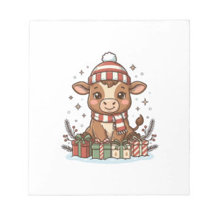 Bloc-note Veau de Noël mignon avec cadeaux Vintage Vector_1