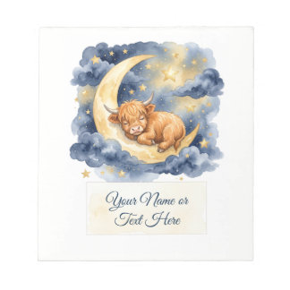 Bloc-note Veau Highlandais endormi sur un croissant de lune