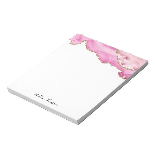 Bloc-note Velvet Pink Gold Agate Geode Script Typography (Tourné)