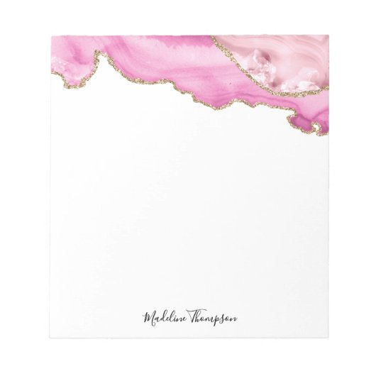 Bloc-note Velvet Pink Gold Agate Geode Script Typography (Devant)