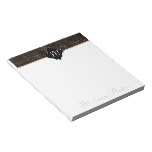 Bloc-note Velvety Bronze Damask | Mocha Brown Grunge Baroque (Incliné)