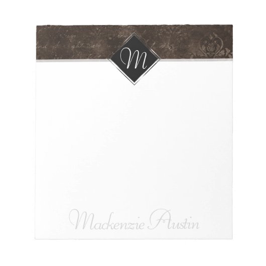 Bloc-note Velvety Bronze Damask | Mocha Brown Grunge Baroque (Devant)