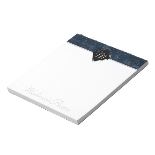 Bloc-note Velvety Navy Damask | Coutume baroque bleu foncé (Tourné)