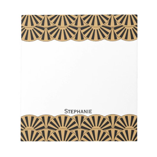 Bloc-note Ventilateur or et noir Art déco Fleurs Motif (Devant)