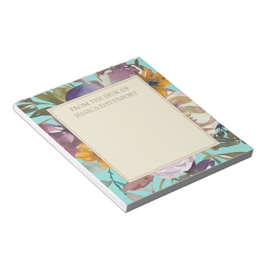 Bloc-note Verre jaune pourpre Turquoise de moutarde Floral d (Incliné)