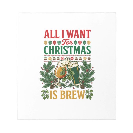 Bloc-note Verres à bière de Noël Brew All Want Pine Hops (Devant)