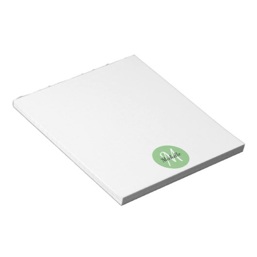 Bloc-note Vert & blanc Simple Monogramme Classique tendance (Incliné)
