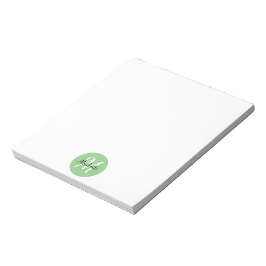 Bloc-note Vert & blanc Simple Monogramme Classique tendance (Tourné)