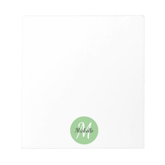 Bloc-note Vert & blanc Simple Monogramme Classique tendance (Devant)