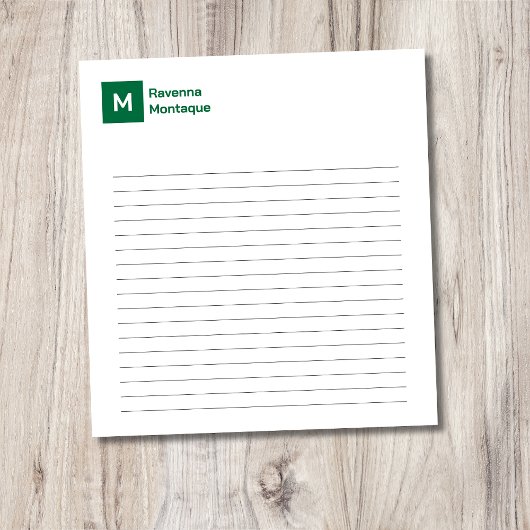 Bloc-note Vert bouteille Élégant Chic Tendance Monogramme Li