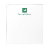 Bloc-note Vert bouteille Moderne Chic Tendance Monogramme No (Devant)
