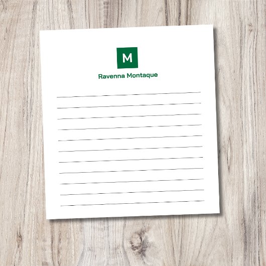 Bloc-note Vert bouteille Moderne ligné Chic Tendance Monogra