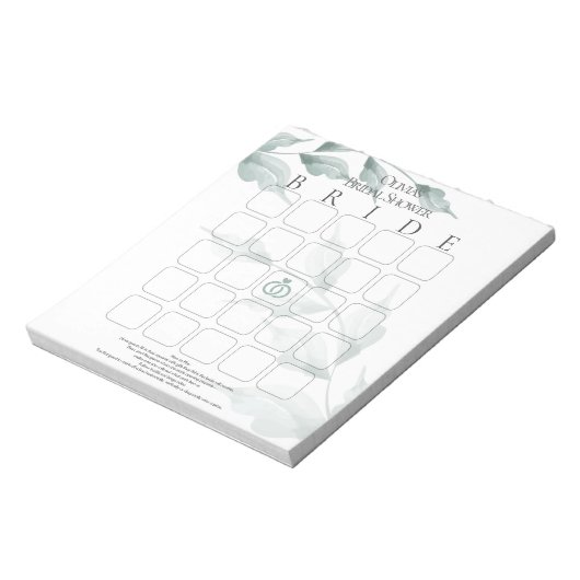 Bloc-note Vert de jade grisé Botanique Bingo de mariage (Tourné)