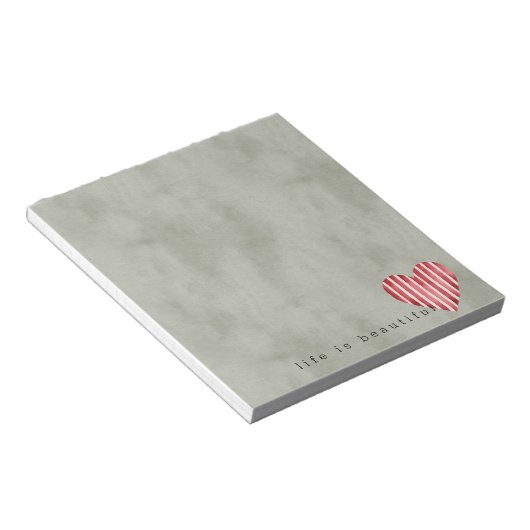 Bloc-note Vert olive Rouge Crème Rayures Cœur (Incliné)