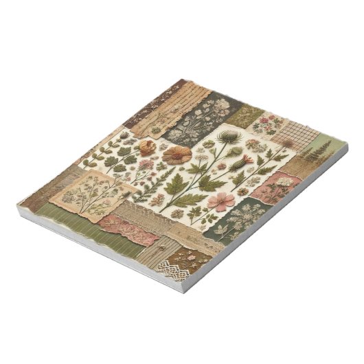 Bloc-note Vert Patchwork rose rose Floral Design Quilé (Tourné)