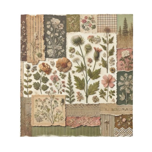 Bloc-note Vert Patchwork rose rose Floral Design Quilé (Devant)