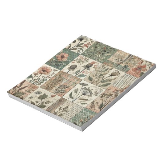 Bloc-note Vert Patchwork rose rose Floral Design Quilé (Tourné)