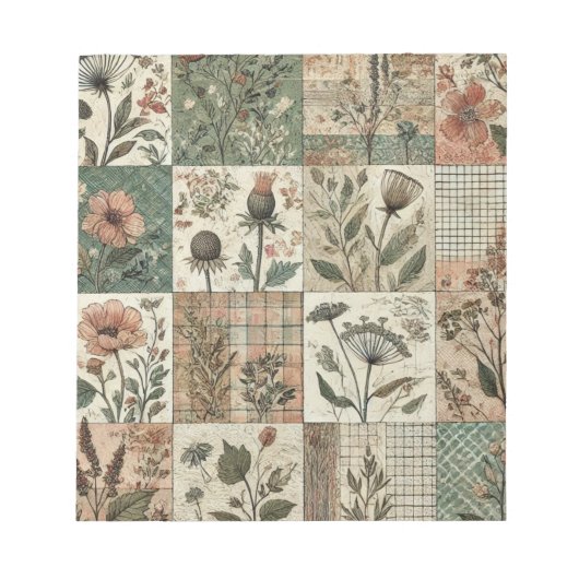Bloc-note Vert Patchwork rose rose Floral Design Quilé (Devant)