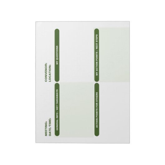 Bloc-note Vert personnalisable en quatre parties NOTES DE RÉ (Tourné)