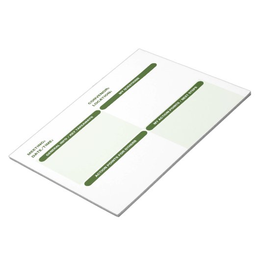 Bloc-note Vert personnalisable en quatre parties NOTES DE RÉ (Incliné)