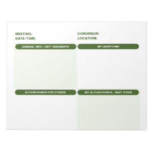 Bloc-note Vert personnalisable en quatre parties NOTES DE RÉ