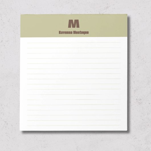 Bloc-note Vert sage chic personnalisé monogramme nom ligné