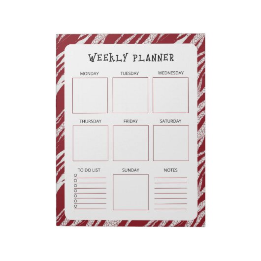 Bloc-note Vertical Undated Weekly Planner with Red Border (Tourné)
