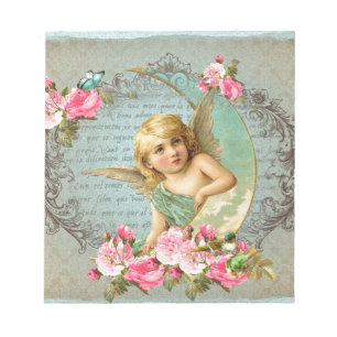 Bloc-note Victorian Angel bleu vintage rose rose antique ros