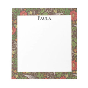 Bloc-note Victorian Vintage Red Daisy Bird English Garden