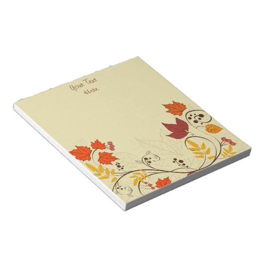 Bloc-note Vins feuille d'automne avec texte personnalisable (Incliné)