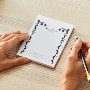 Bloc-note Vintage noir et blanc Nouveau Fleur sauvage Floral