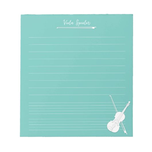Bloc-note Violon blanc leçon de musique personnalisée Aqua (Devant)